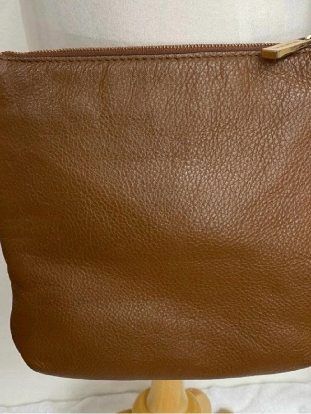 Michael Kors Women's Cognac Pebble Leather Zipper Adjustable Strap Crossbody Bag